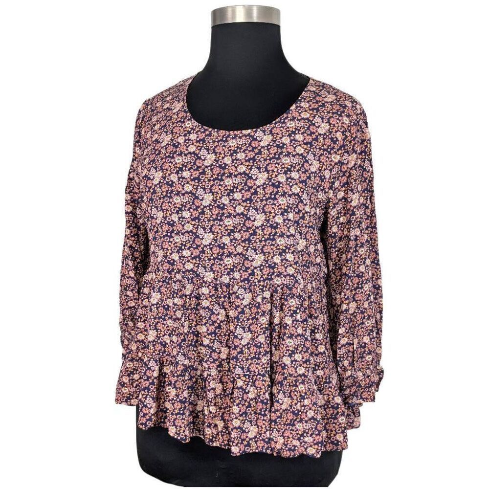 Jane and Delancey XL Blue Pink Floral Top Boho Cottagecore Empire Waist Career
